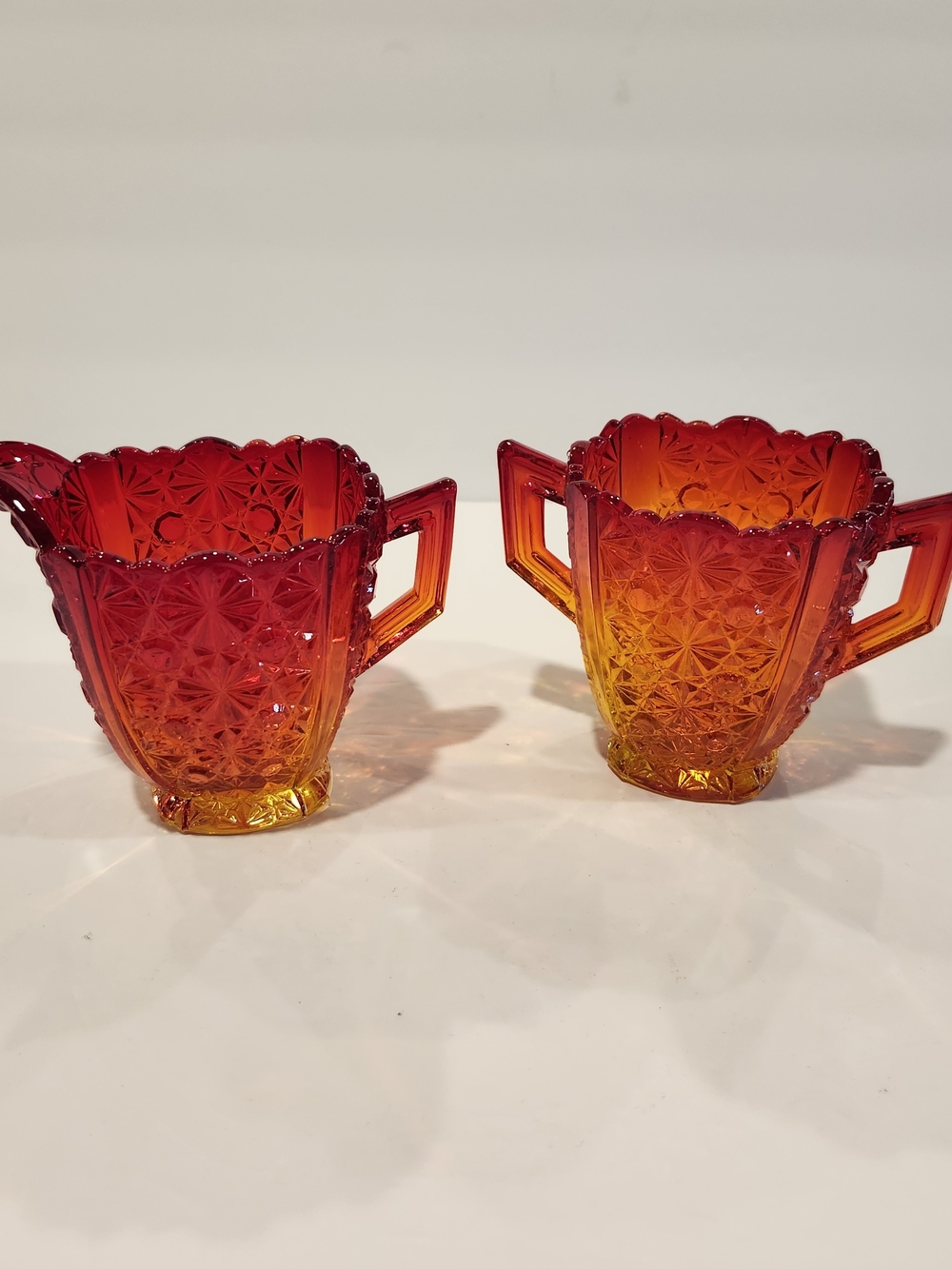 Vintage Lg Wright Amberina Daisy And Button Pattern Cream And Sugar Set